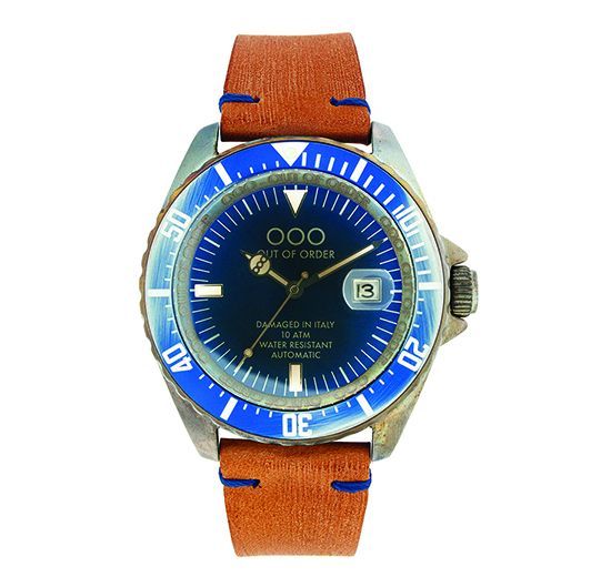 OUT OF ORDER Automatico Blu Brown Leather Strap